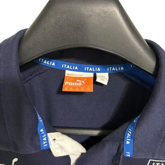 Puma Italia FIGC Polo Size XL Classic Fit Soccer Shirt Short Sleeve Blue Logos - Picture 5 of 6